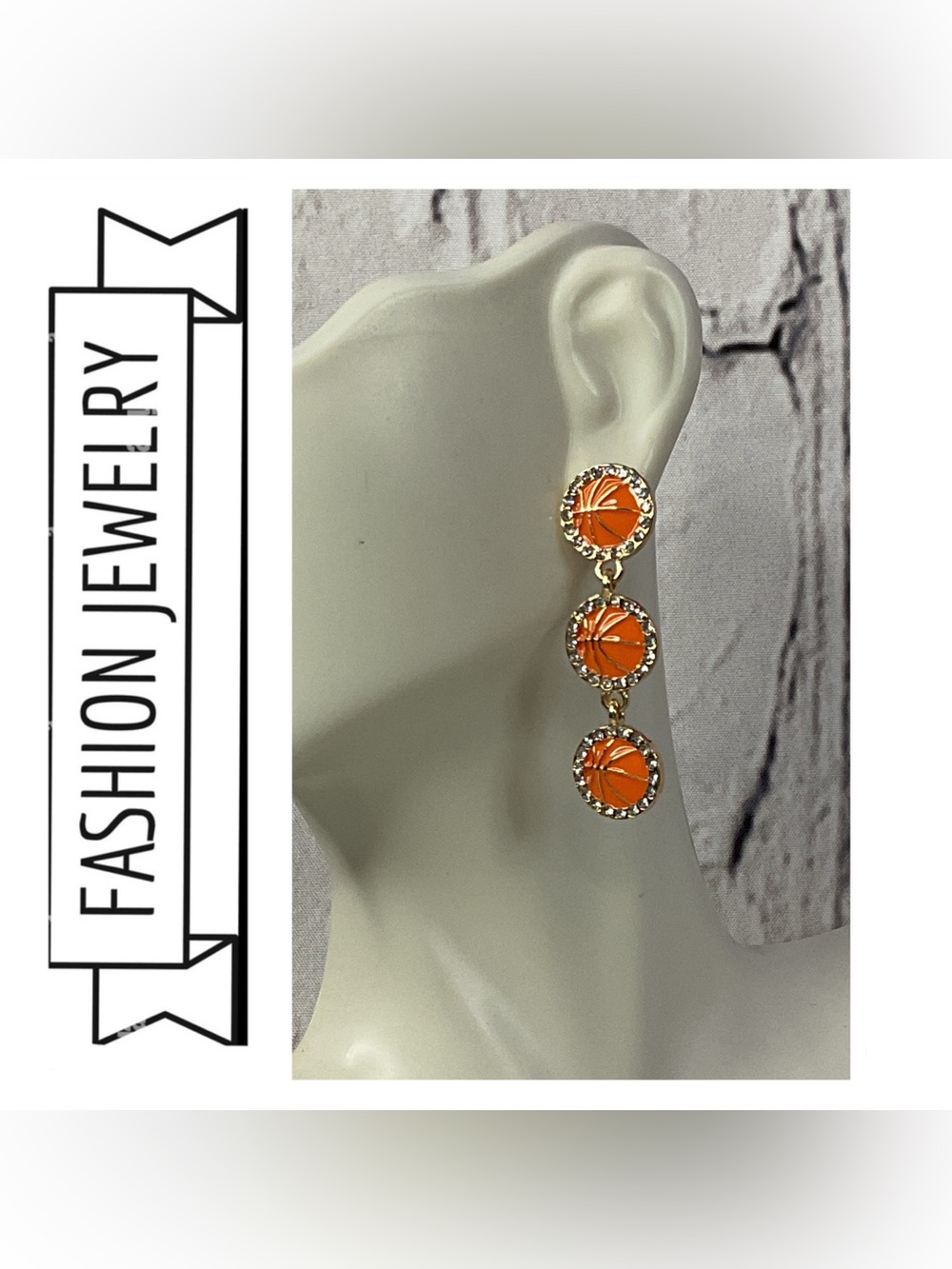 🌟🌟 Orange Basketball Triple Drop Earrings